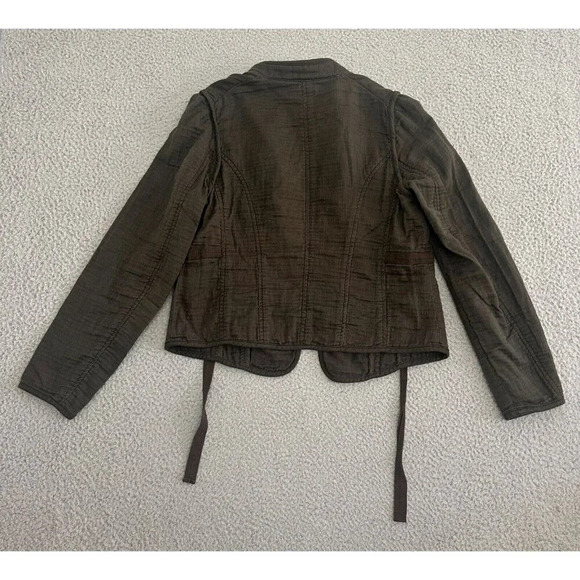 Sfera Jacket Womens Size Small Brown Safari Coat Textured Button Front Front Tie - Picture 2 of 16